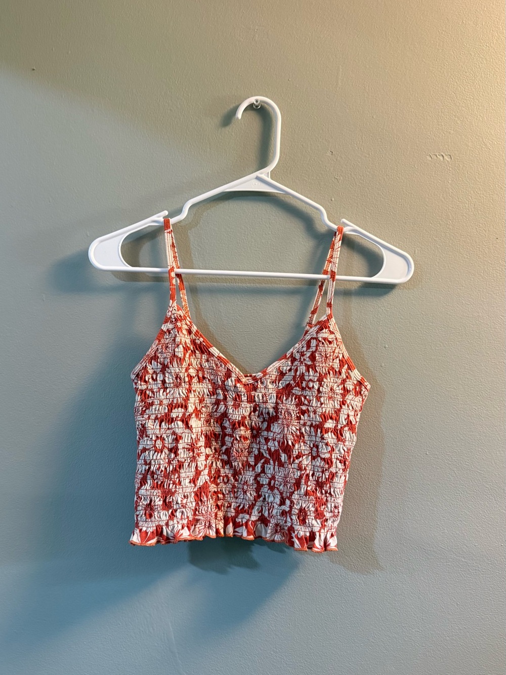 American Eagle Outfitters Red & White Floral Smocked Cami